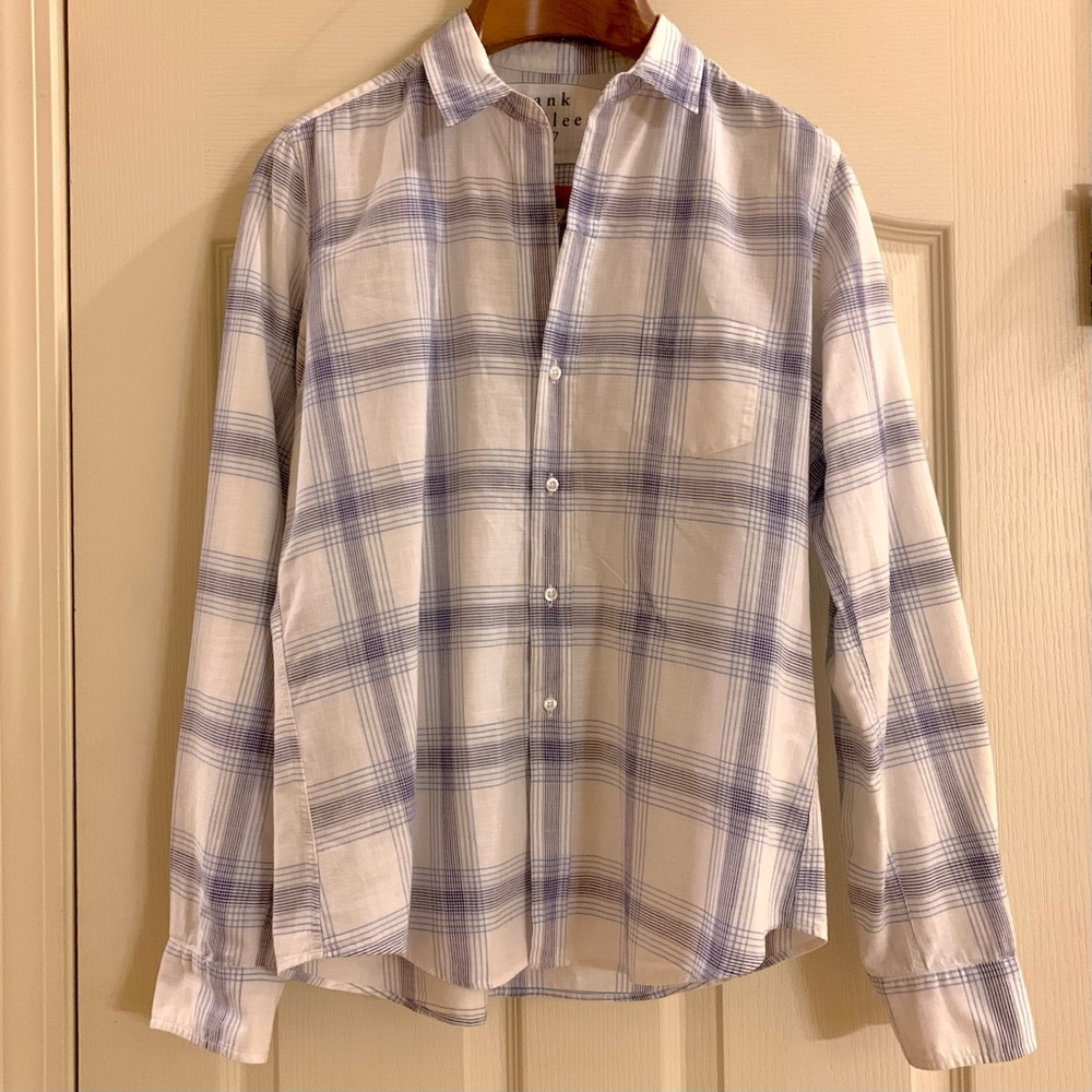 Frank & Eileen Sz M Blue Windowpane Plaid Cotton Barry Button Up Shirt